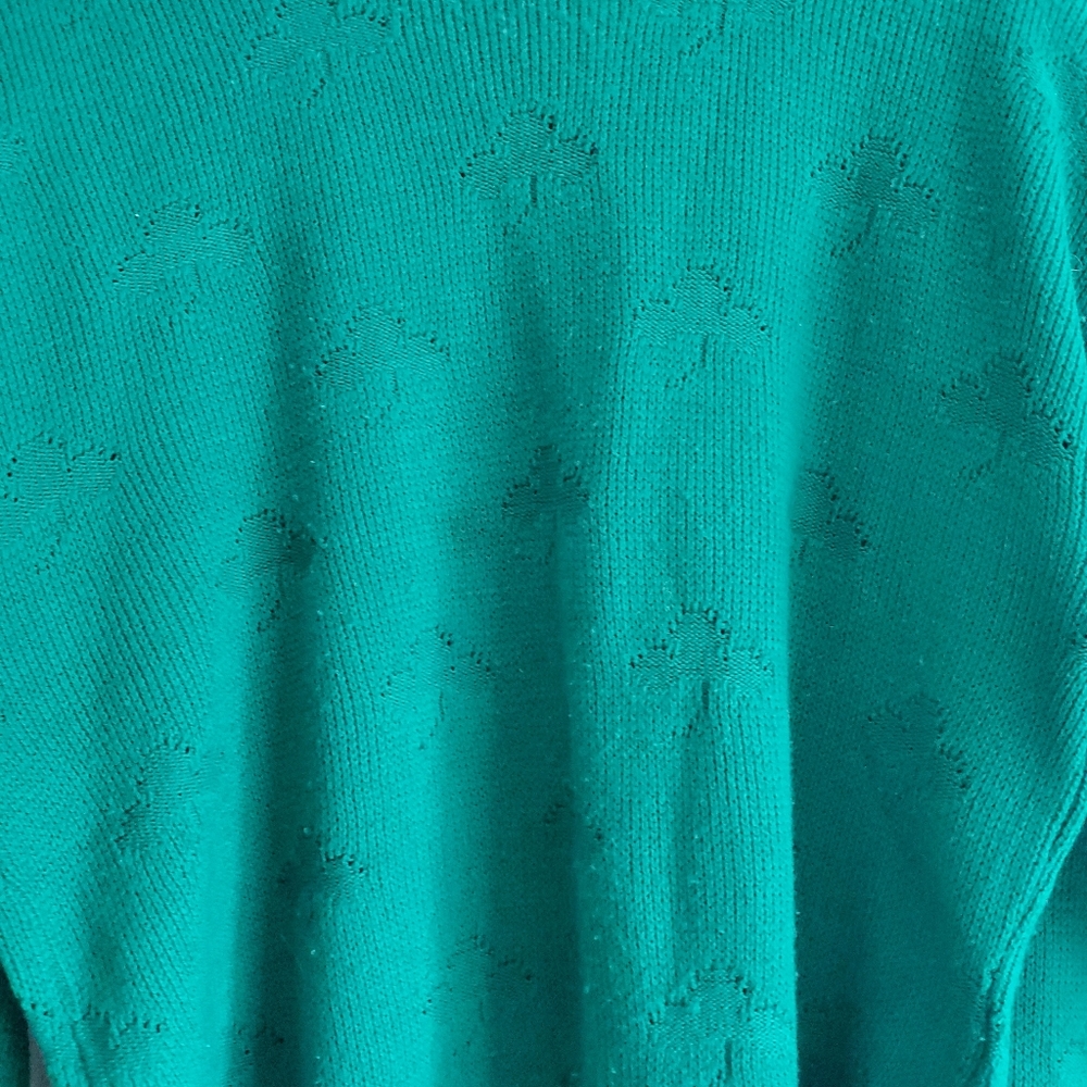 VINTAGE | St. Patrick's Lucky Shamrock Scoop Neck Sweater (Size L) - Picture 4 of 11